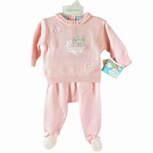 Vtg 80s 90s Baby Girls Sweater Set Pink 6/9 Months NWT Deadstock Retro NWT